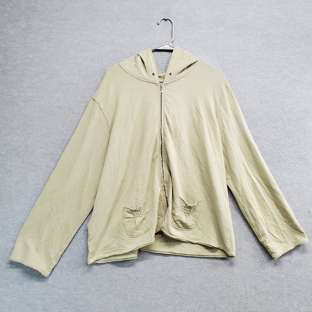 VINTAGE J Jill Women Sweatshirt XL Green Hoodie Terry Stretch Pocketsโ Full Zip